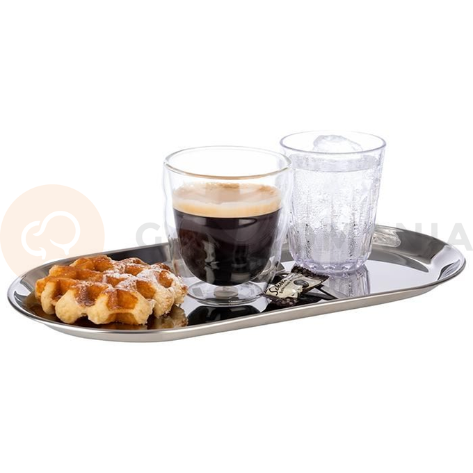 Oválna nerezová tácka na servírovanie s hladkým okrajom, 300x155x15 mm | APS, Kaffeehaus
