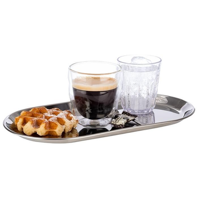 Oválna nerezová tácka na servírovanie s hladkým okrajom, 300x155x15 mm | APS, Kaffeehaus