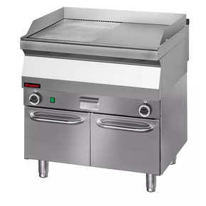 Grilovacia doska 1/2hl. + 1/2 rýh. chrómovaná 800 mm 9,6 kW na uzavretom podstavci, skrinke | KROMET, 700.PBE-800GR.S.D
