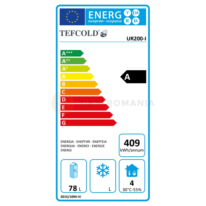 Jednodverová chladiaca skriňa s plnými dverami, farba biela | TEFCOLD, UR 200