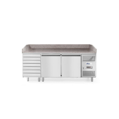 2-dverový chladiaci stôl na pizzu se 7 zásuvkami, s žulovou deskou, 2020x800x1110 mm | HENDI, 232842