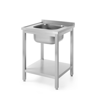 Nerezový stôl s jedným drezom a policou - montovaný, 600x600x850 mm | HENDI, Bistro Line