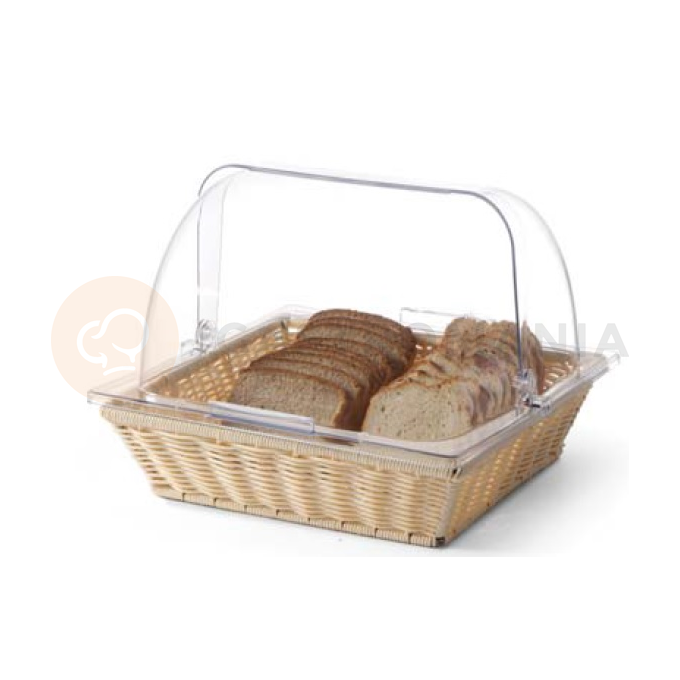 Obdĺžnikový košík na pečivo z polyratanu a s poklopom, 365x335x245 mm | HENDI, 426968