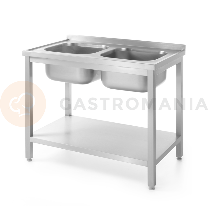 Stôl s dvoma drezy a policí - montovaný, 1000x600x850 mm | HENDI, Bistro Line