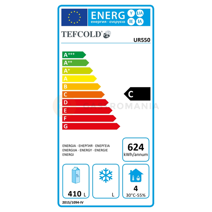 Jednodverová chladiaca skriňa s plnými dverami, farba biela | TEFCOLD, UR 550