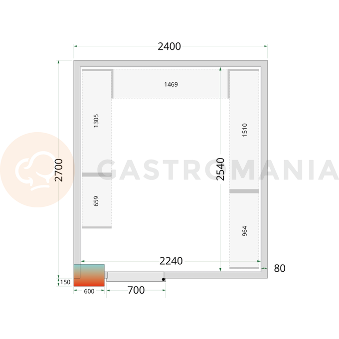 Panely k stavebnicovým boxom s 80 mm izoláciou | TEFCOLD, CR 240x270x220