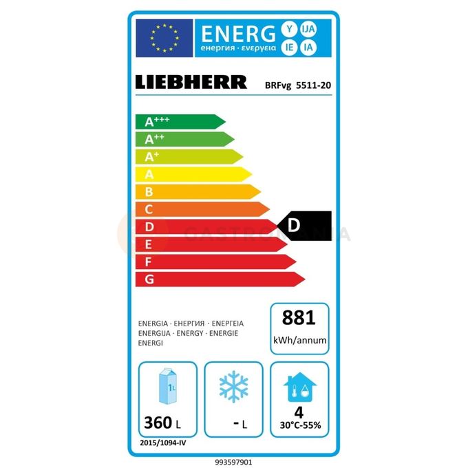 Chladnička presklená podľa pekárske normy s chladením s cirkuláciou vzduchu 747x769x1684 mm | LIEBHERR, BRFvg 5511 Performance