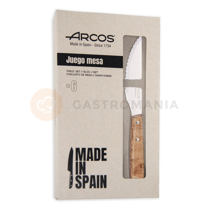 Steakový nôž - sada 6 ks, svetlé drevo, 6 ks, 220 mm | ARCOS, Forest