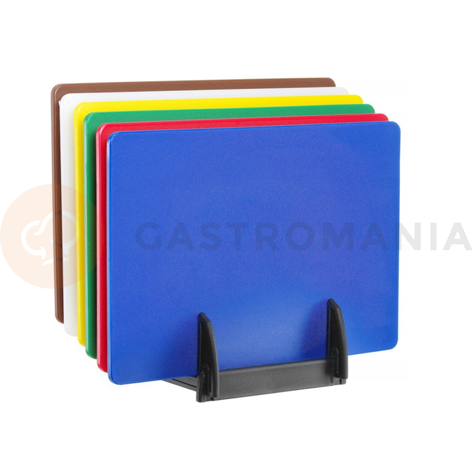 Súprava 6 krájacích dosiek HACCP so stojanom, 6 ks, 450x300x10 mm | HENDI, 825686