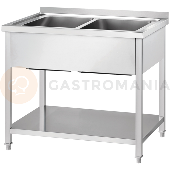 Stôl s dvoma drezy vpravo, s policou 1400x600x850 mm, skrutkovaný | GREDIL, 673846