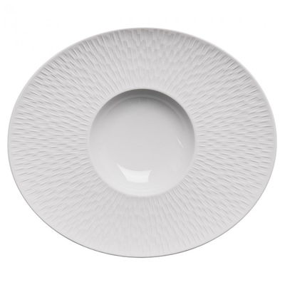 Oválny tanier z bieleho porcelánu so širokým okrajom 30 x 26 cm | DEGRENNE, Boreal Satin