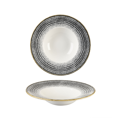 Porcelánový hlboký tanier so širokým okrajom, bielo-grafitový 24 cm | CHURCHILL, Homespun Style Charcoal Black