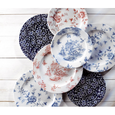 Plytký tanier zdobený modrými kvetmi 27,6 cm, biely | CHURCHILL, Vintage Prints
