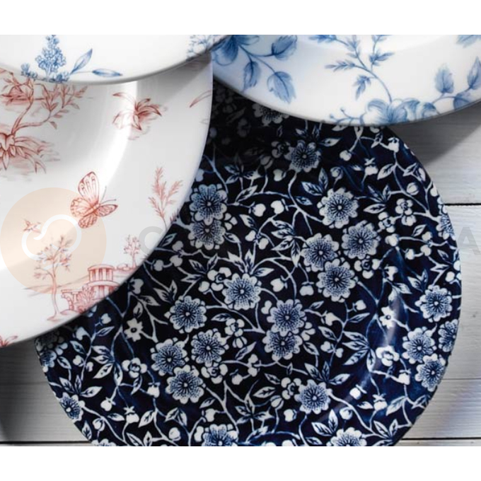 Plytký tanier zdobený modrými kvetmi 21 cm, biely | CHURCHILL, Vintage Prints