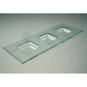 Biela sklenená tácka so 3 priehlbinami 340 x 130 mm | BDK, Pocket