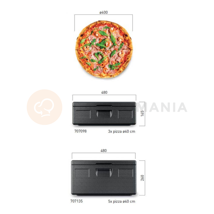 Pevný cateringový termobox na pizzu z expandovanej polypropylénovej peny, 3x40 cm | HENDI, Kitchen Line