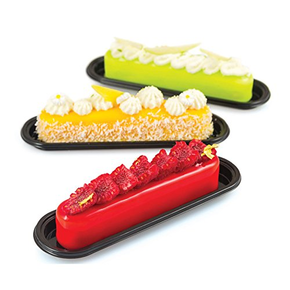 Sada černých tácků pro uchovávání moučníků, sušenek, dezertů a pralinek - 100 ks, 32x140 mm | SILIKOMART, Small Tray Éclair
