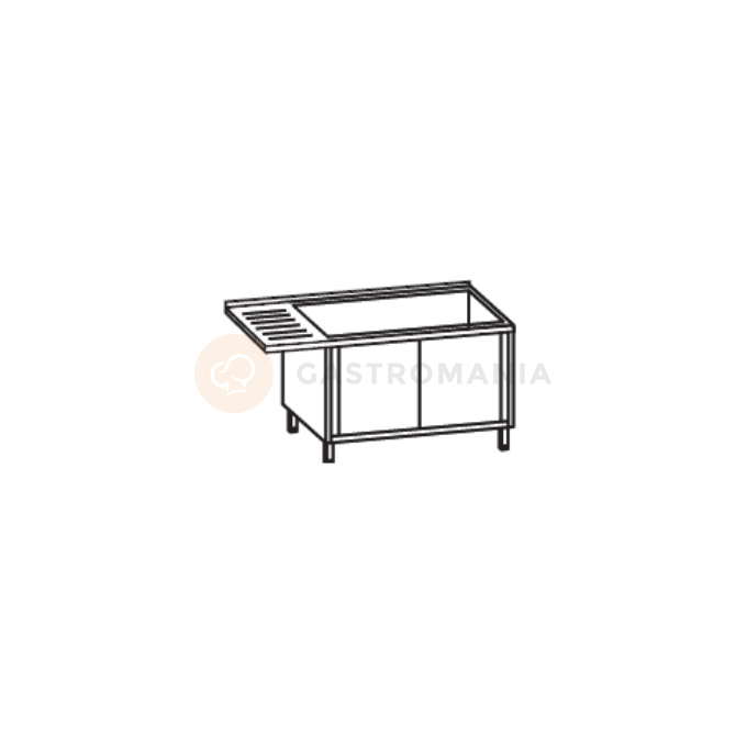 Stôl s dvojkomorovým drezom z pravej strany 1500x600x900 mm, s predĺženým odkvapkávačom a policou s dvierkami | RILLING, AST C615C 2RSF