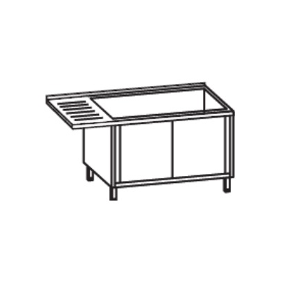 Stôl s jednokomorovým drezom, pravá strana, 1200x700x900 mm, predĺžený odtok a podstavec s dvierkami | RILLING, AST C712C 1RSF