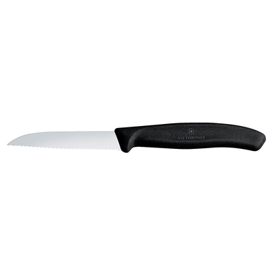Nôž na oberanie, zúbkované ostrie, 8 cm, čierny | VICTORINOX, Swiss Classic