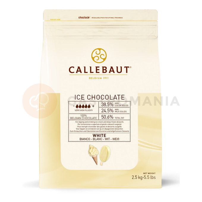 Biela čokoláda na zmrzlinu 38,5% Callets&amp;#x2122; 2,5 kg balenie | CALLEBAUT, ICE-50-WNV-552