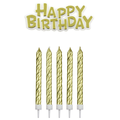 Sviečky na tortu a nápis Happy Birthday, 16 ks.-zlaté | PME, CA092