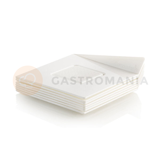 Protišmyková tácka na torty, dezerty a monoporcie 8,5x8,5 cm, štvorcová - biela, 25 ks | SILIKOMART, Trays