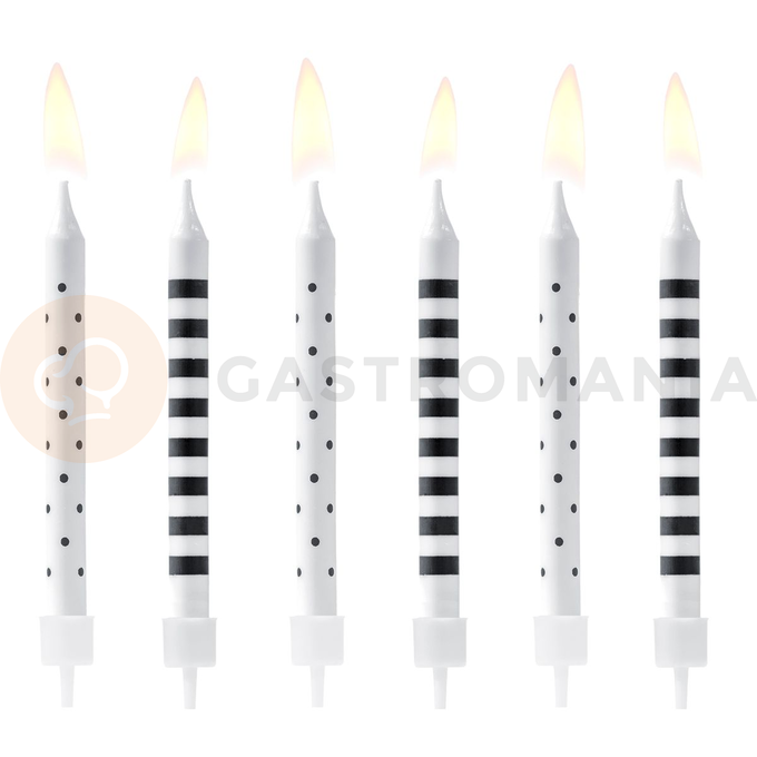 Sviečky na tortu 6 ks - bodky a prúžky bielo-čierne | PARTYDECO, SCP-2