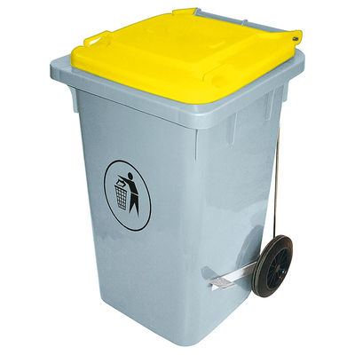 Odpadkový kôš na kolieskach, šedý so žltým vekom | CONTACTO, 3053/102
