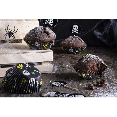 Komplet 24 košíčkov na pečenie muffinov a topperov s motívom Halloween | SILIKOMART, Skull